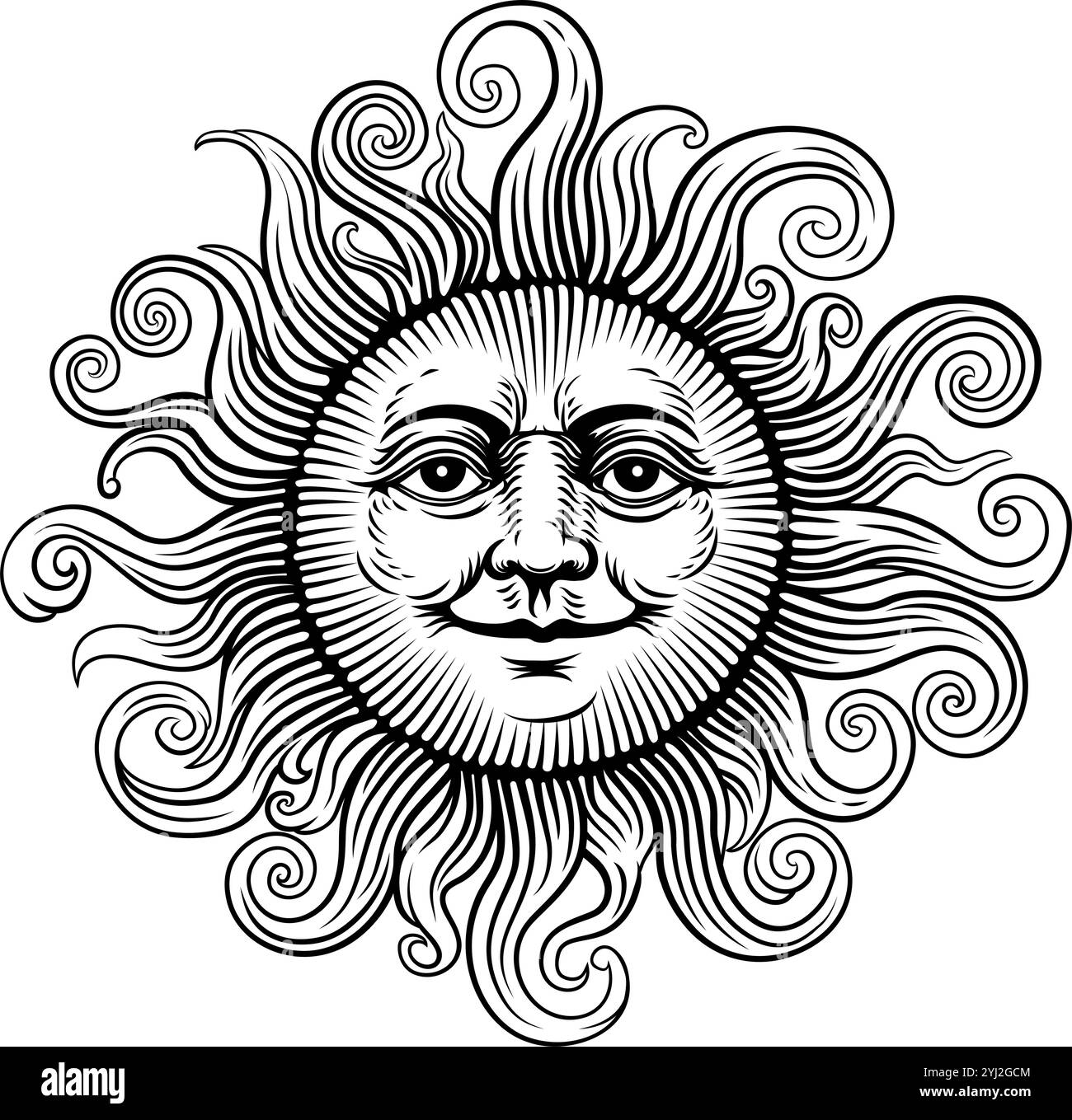 Sonnengesicht Im Vintage-Stil Stock Vektor