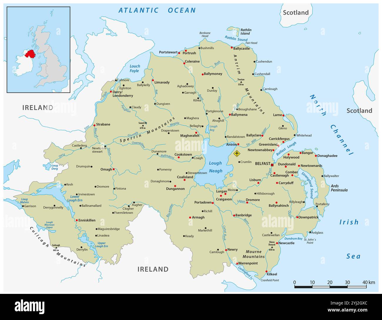 Vektorkarte der britischen Provinz Nordirland Stockfoto