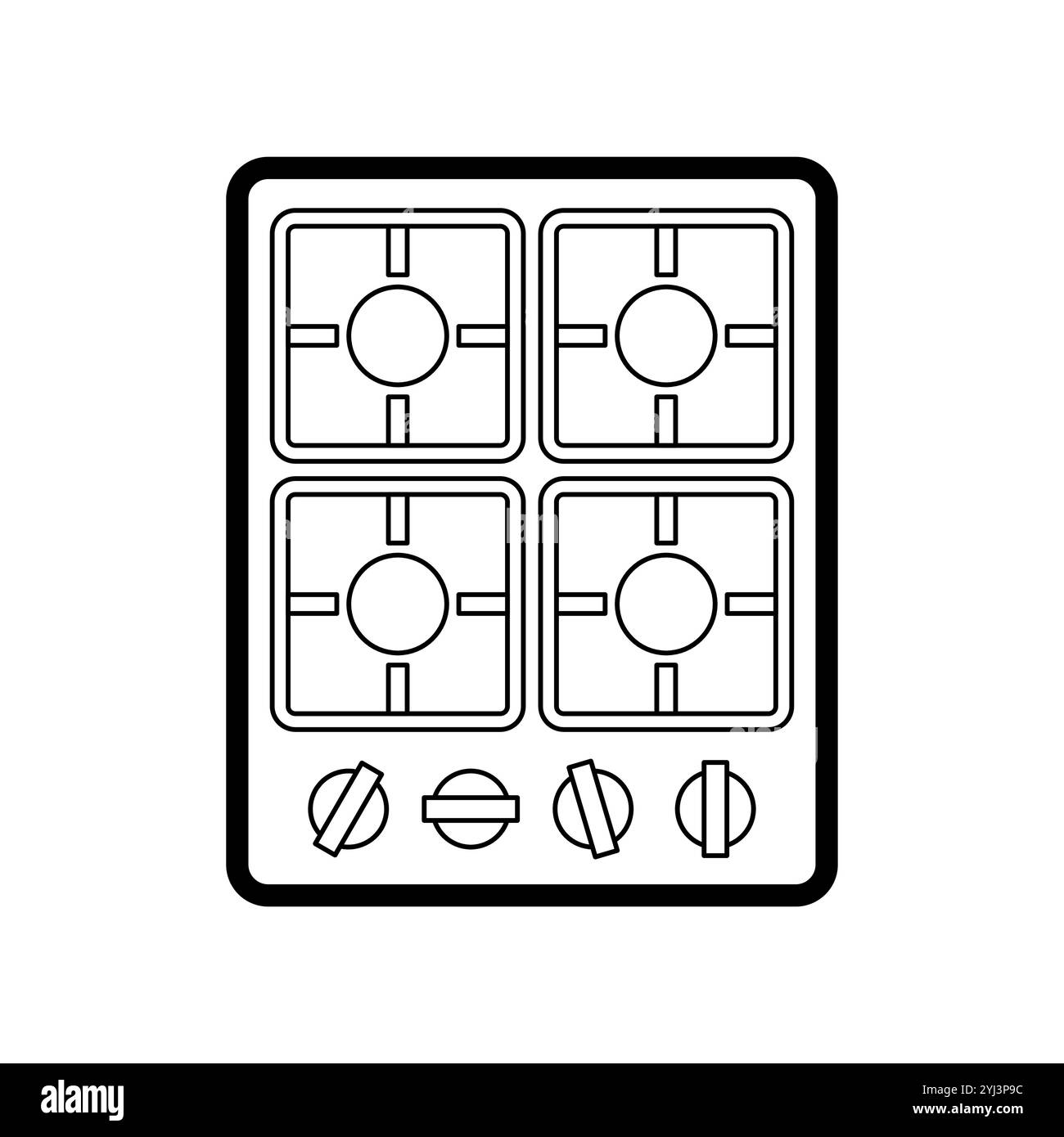 Gaskochfeld isoliert. 4-Flammen-Gaskochfeld Stock Vektor