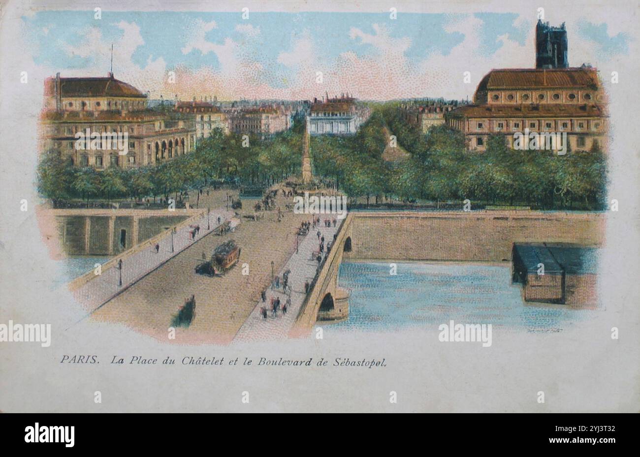 Vintage-Foto von Paris, Place du Châtelet und Boulevard de Sébastopol. Frankreich. 1900 Stockfoto