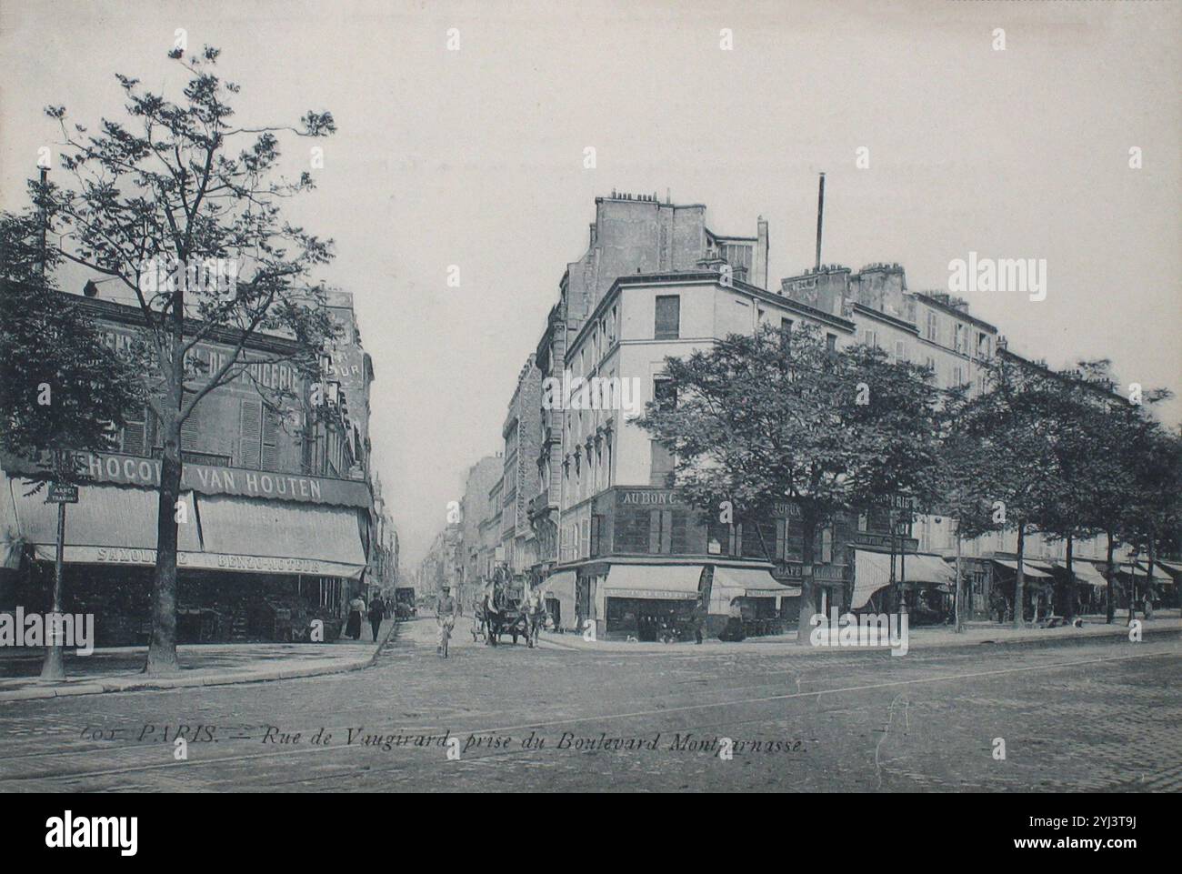 Vintage-Foto von Paris, Rue de Vaugirard, vom Boulevard Montparnasse. Frankreich. 1905-1915 Stockfoto