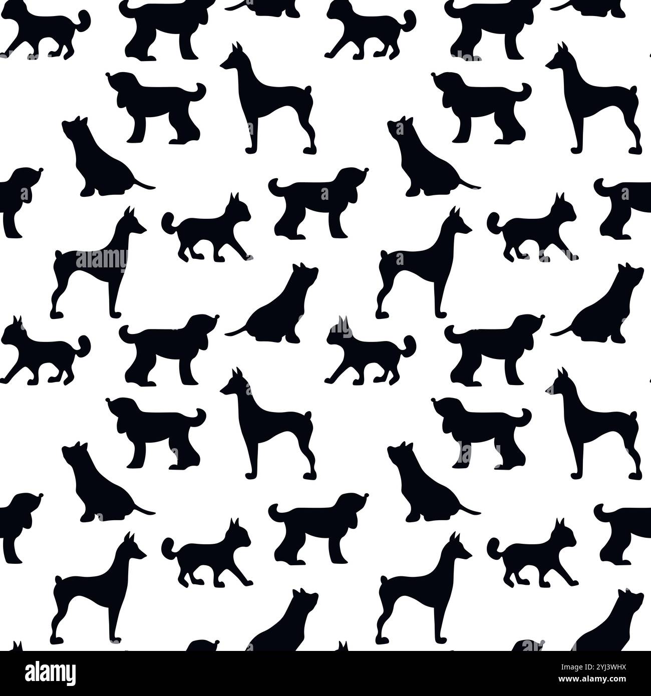 Vektor nahtlos wiederkehrendes kindliches Muster mit niedlichen Hunden, Katzen im skandinavischen Stil. Tiere Hintergrund mit Hund, Katze, Haustiere, Welpen für Einladung Stock Vektor