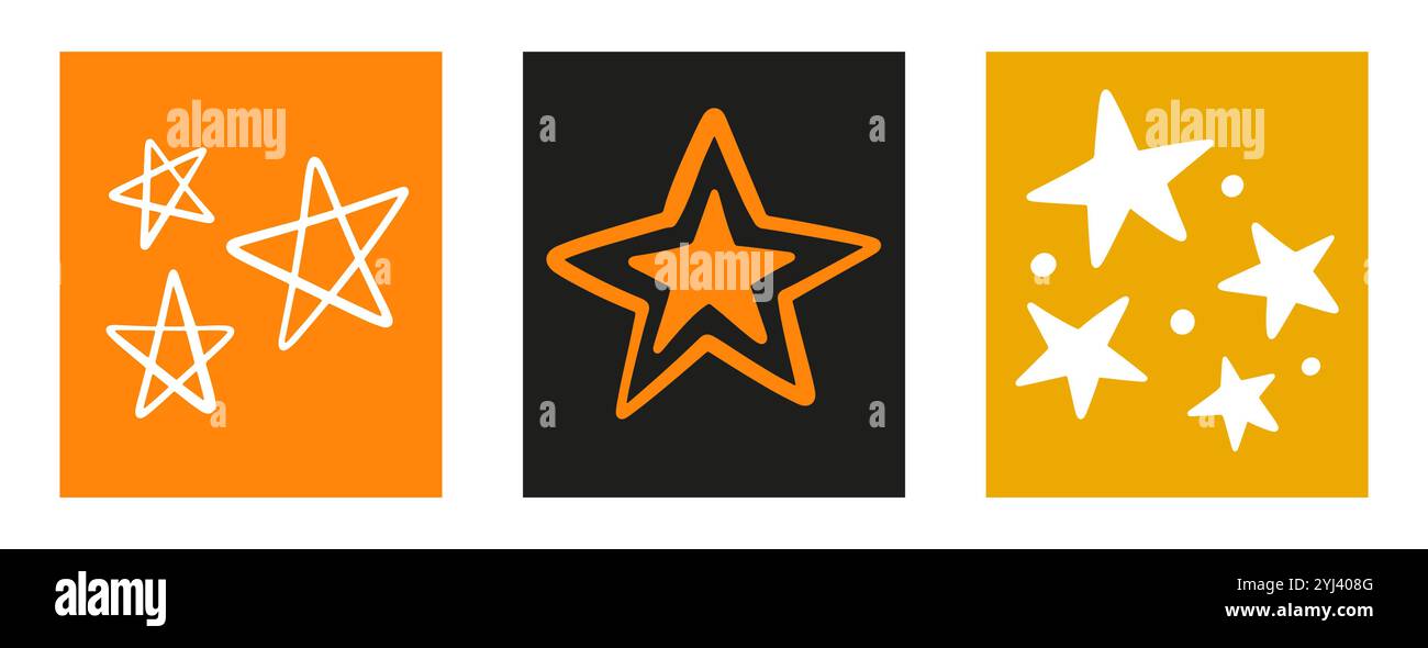 Handgezeichnete Doodle Shapes Set Mit Scribble Stars Stock Vektor