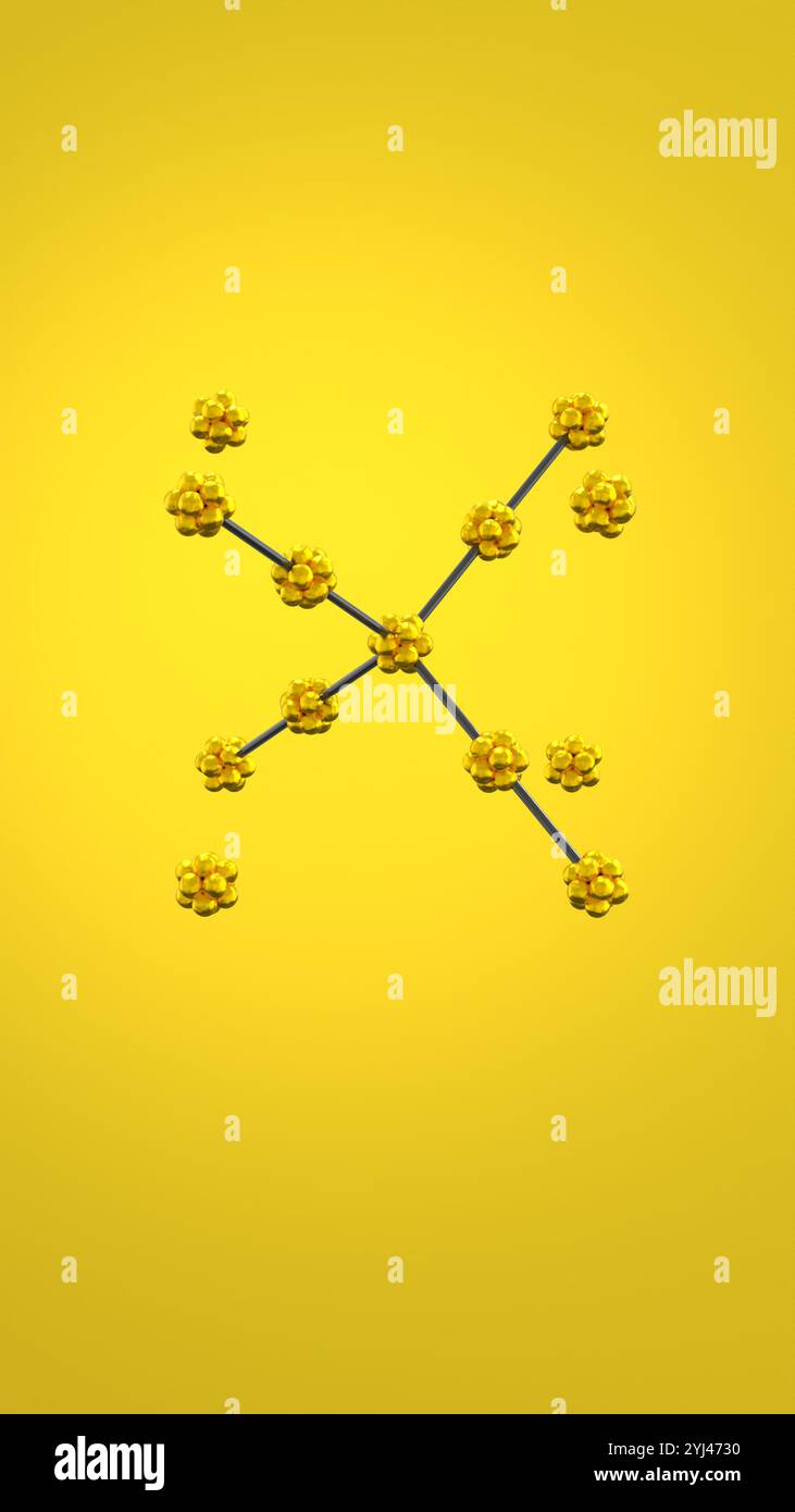 Vertikale 3D-Illustration mit Goldkristallgitter Stockfoto