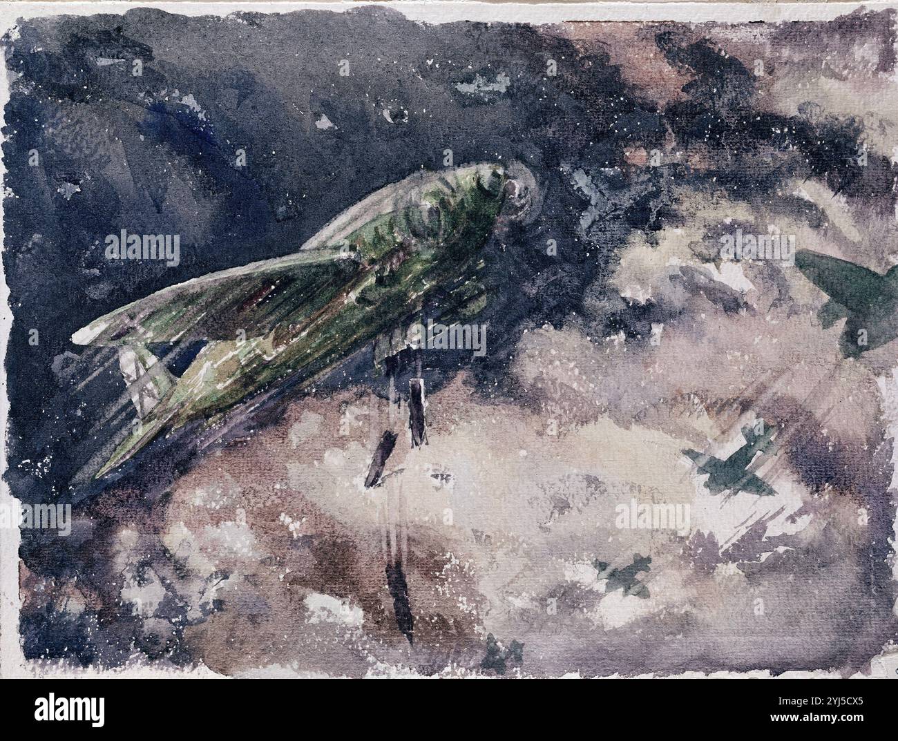 AVION LANZANDO BOMBAS - GUERRA CIVIL ESPAÑOLA. AUTOR: ARTURO REQUE MERUVIA-KEMER-. ORT: ARCHIVO HISTORICO MILITAR. MADRID. SPANIEN. Stockfoto