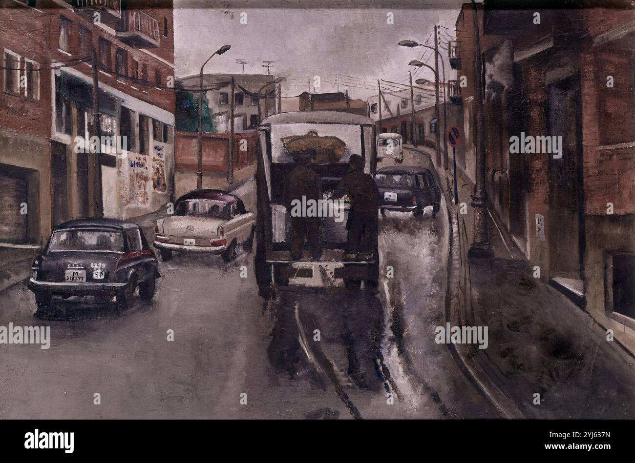 EL CAMION DE LA BASURA. AUTORIN: AMALIA AVIA PEÑA (1930-2011). Ort: PRIVATSAMMLUNG. MADRID. SPANIEN. Stockfoto