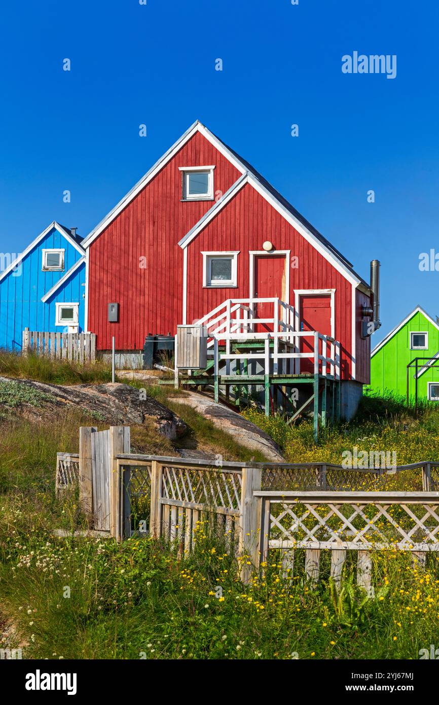 Woofden Houses, Qaqortog, Gemeinde Kujalleq, Grönland, Königreich Dänemark Stockfoto