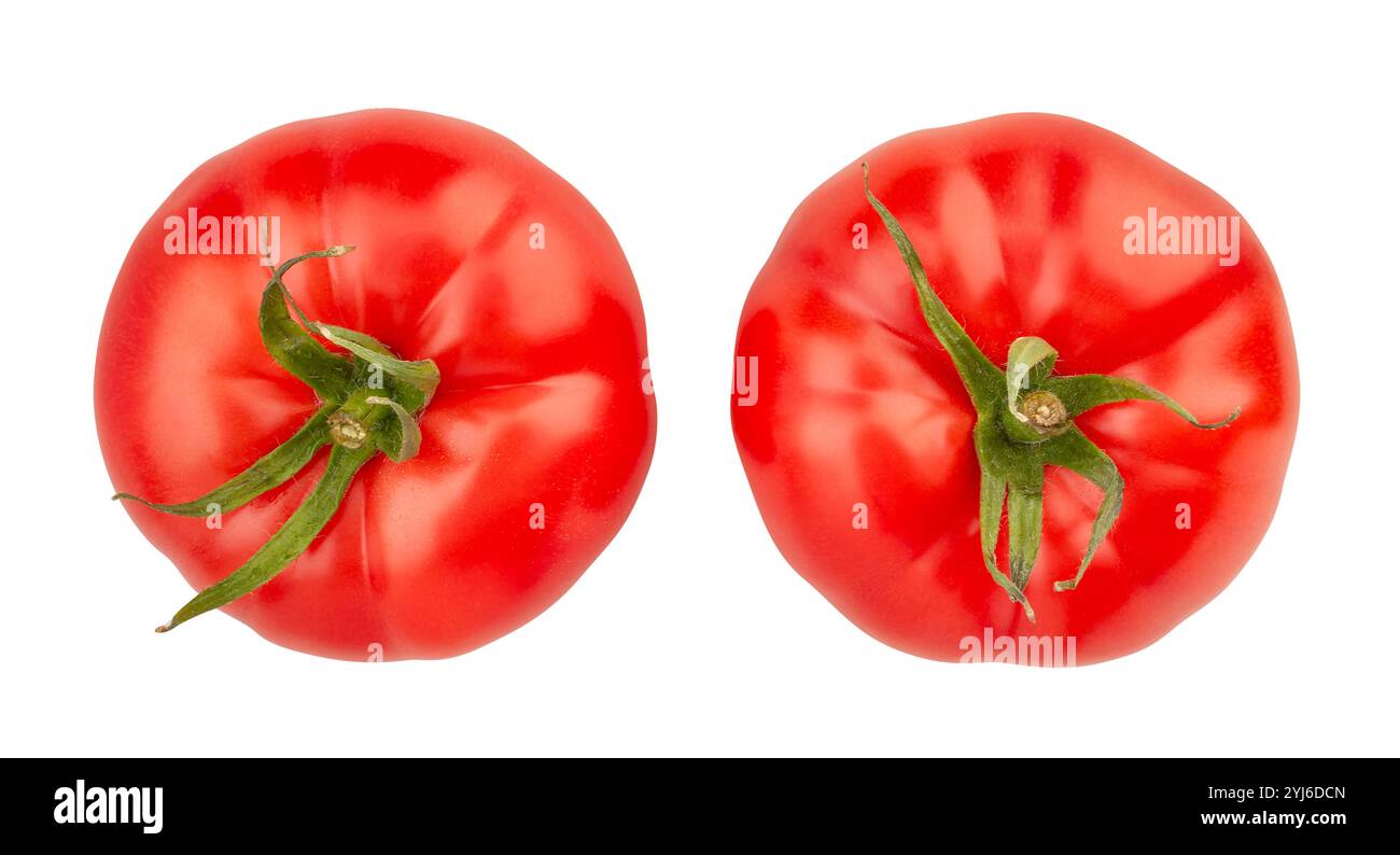 Tomatenpfad isoliert auf weißem Blick von oben Stockfoto
