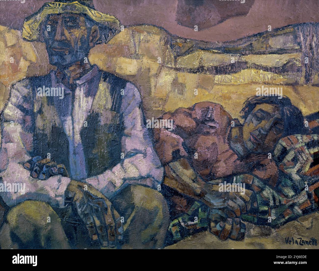 CAMPESINOS - SIGLO XX - OLEO/LIENZO - 88X115 CM. AUTOR: JOSE VELA ZANETTI (1913-1999). ORT: BANCO EXTERIEUR-COLECCION. MADRID. SPANIEN. Stockfoto
