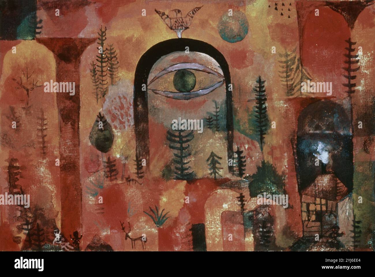 CON EL AGUILA. 1918. ACUARELA Y TIZA SOBRE PAPEL. Autor: PAUL KLEE (1879-1940). Ort: KUNSTMUSEUM. BERN. Schweiz. Stockfoto