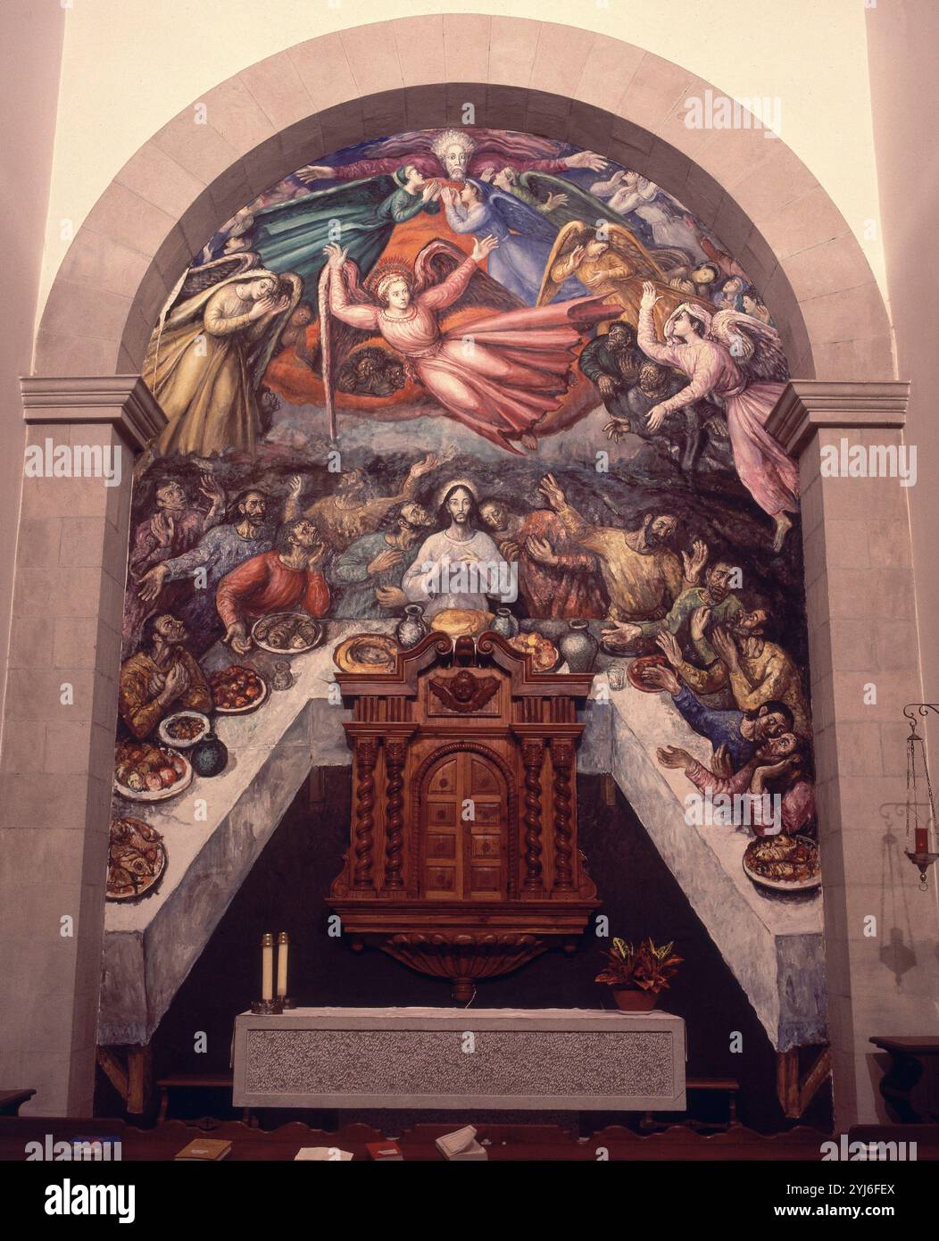 FRESCO DE LA SANTA CENA. AUTOR: JOSE AGUIAR GARCIA (1898-1976). ORT: BASILICA DE NUESTRA SEÑORA. Candelaria. TENERIFFA. SPANIEN. JESUS. PADRE ETERNO. DIOS. Stockfoto