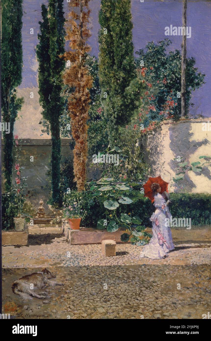 Mariano Fortuny Marsal; Raimundo de Madrazo y Garreta / 'Jardín de la casa de Fortuny', Hacia 1872, Escuela Española, Óleo sobre Tabla, 40 cm x 28 cm, P02613. AUTOR: MARIANO FORTUNY Y MADRAZO (1871-1949). LAGE: CASON DEL BUEN RETIRO-PINTURA. MADRID. SPANIEN. MADRAZO CECILIA. Stockfoto