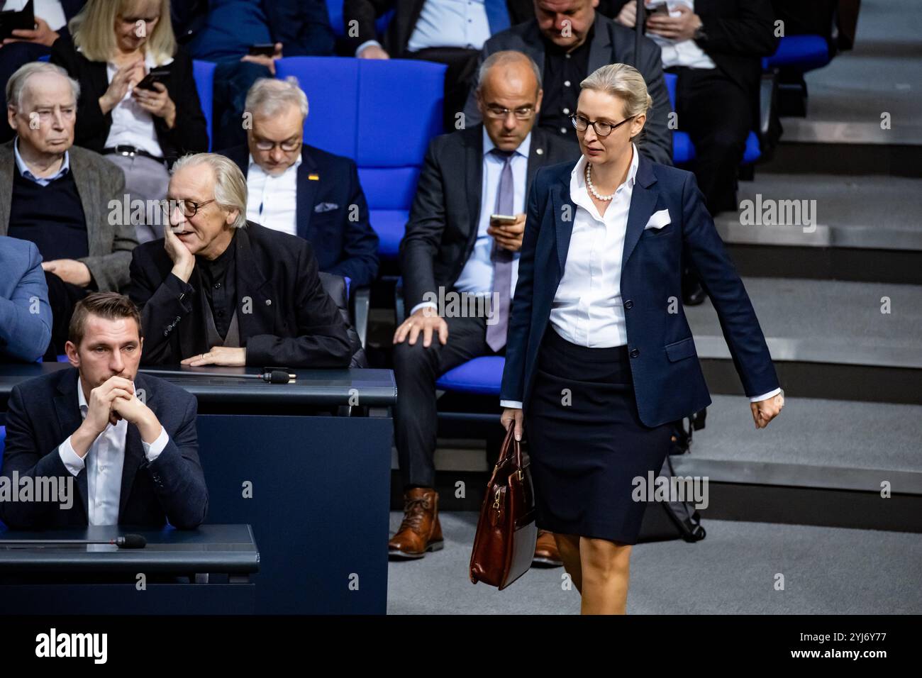 Berlin, Deutschland. November 2024. Führer der rechten Alternative für Deutschland (AfD), darunter Alice Weidel (R), treffen am 13. November im Bundestag in Berlin zu einer Plenartagung ein. 2024. (Foto: Emmanuele Contini/NurPhoto) Credit: NurPhoto SRL/Alamy Live News Stockfoto