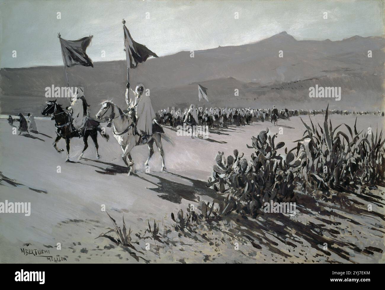 PROCLAMACION DE MULEY HAFID EN CASABLANCA - GUERRA MARRUECOS 1898/1931. VERFASSER: MARIANO BERTUCHI NIETO (1884-1955). ORT: ACADEMIA DE SAN FERNANDO-PINTURA. MADRID. SPANIEN. Stockfoto