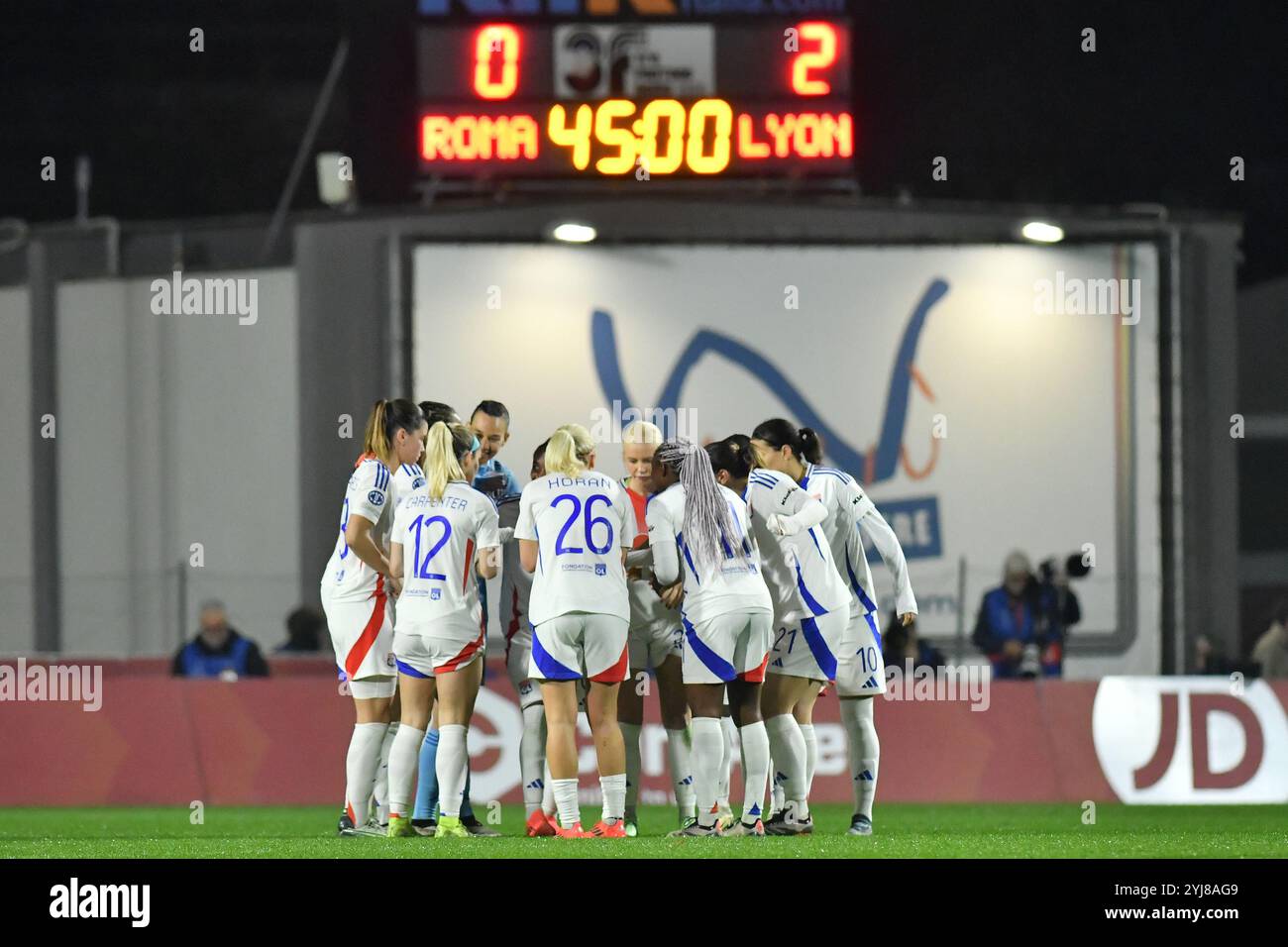 Roma, Latium. November 2024. Olympique Lyonnais Spieler beim Spiel der WomenÕs Champions League zwischen Roma Women und Olympique Lyonnais Frau im Tre Fontane Stadion in Rom, Italien, 13. November 2024. Quelle: massimo insabato/Alamy Live News Stockfoto