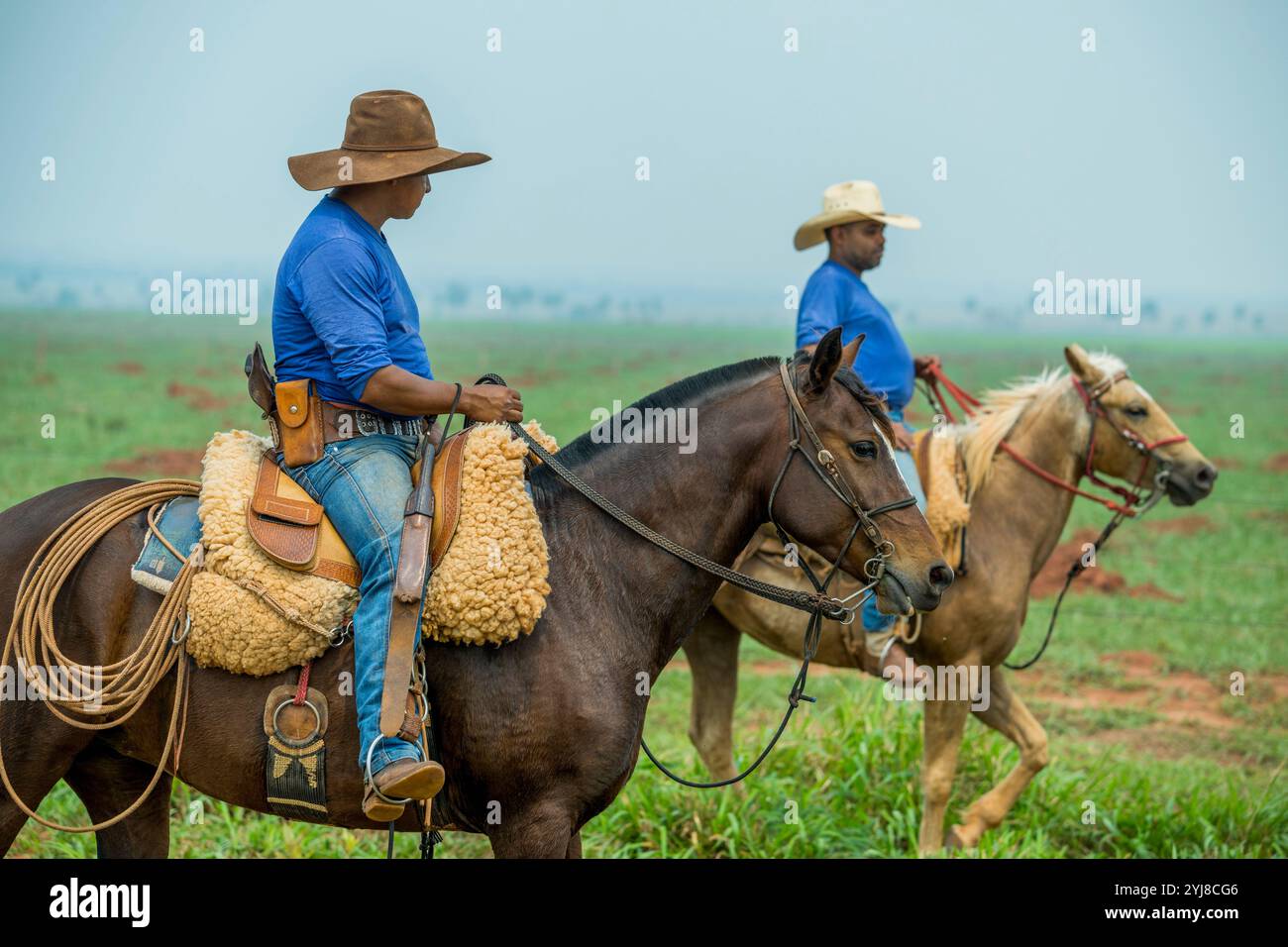 Brasilianische Cowboys bei Bonito, Mato Grosso do Sul, Brasilien. Stockfoto