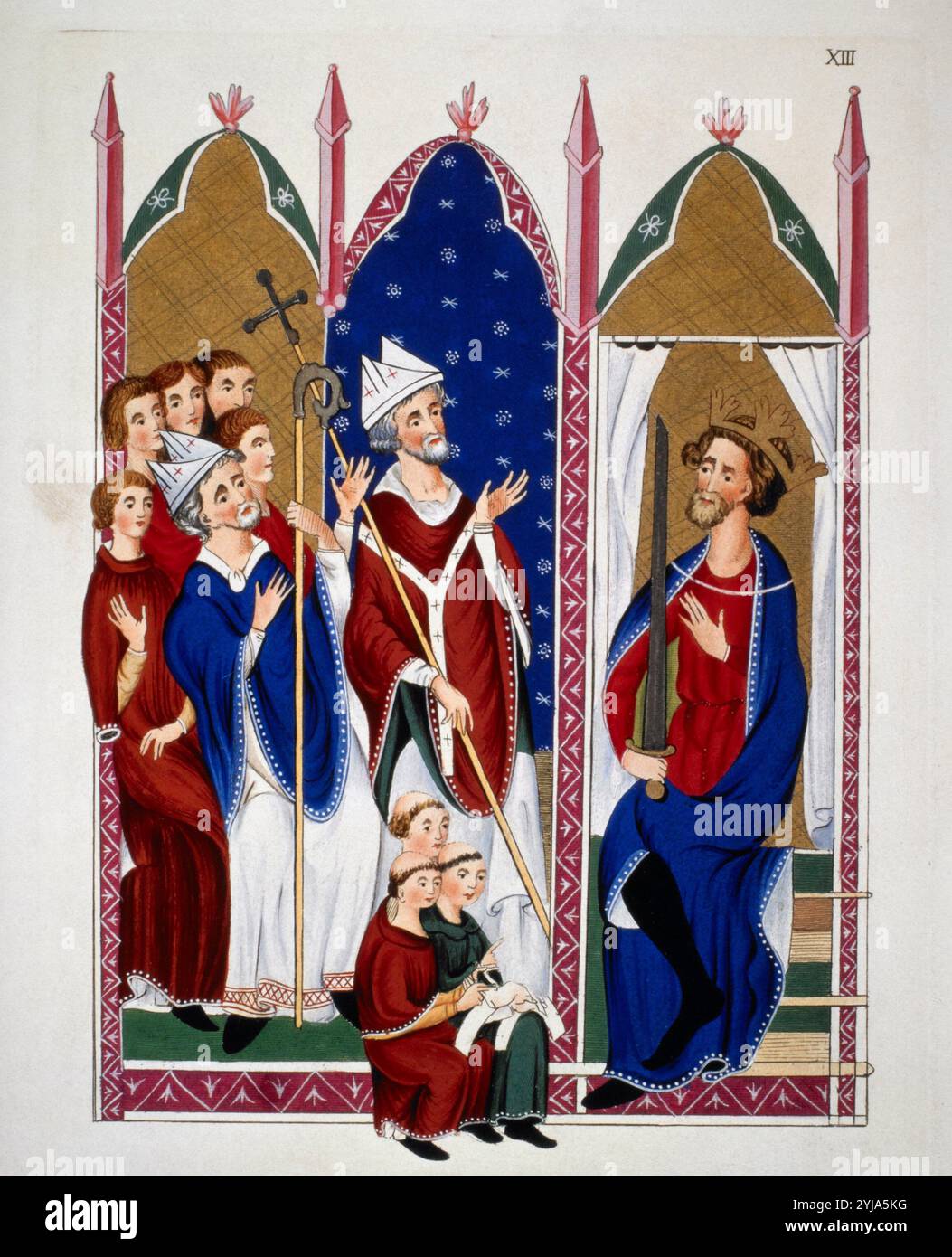 Eduard I. (1239–1307) regierte von 1272 bis 1307. Auf seinem Thron sitzende Darstellung aus französischem Manuskript. EDUARD I. VON ENGLAND. Stockfoto