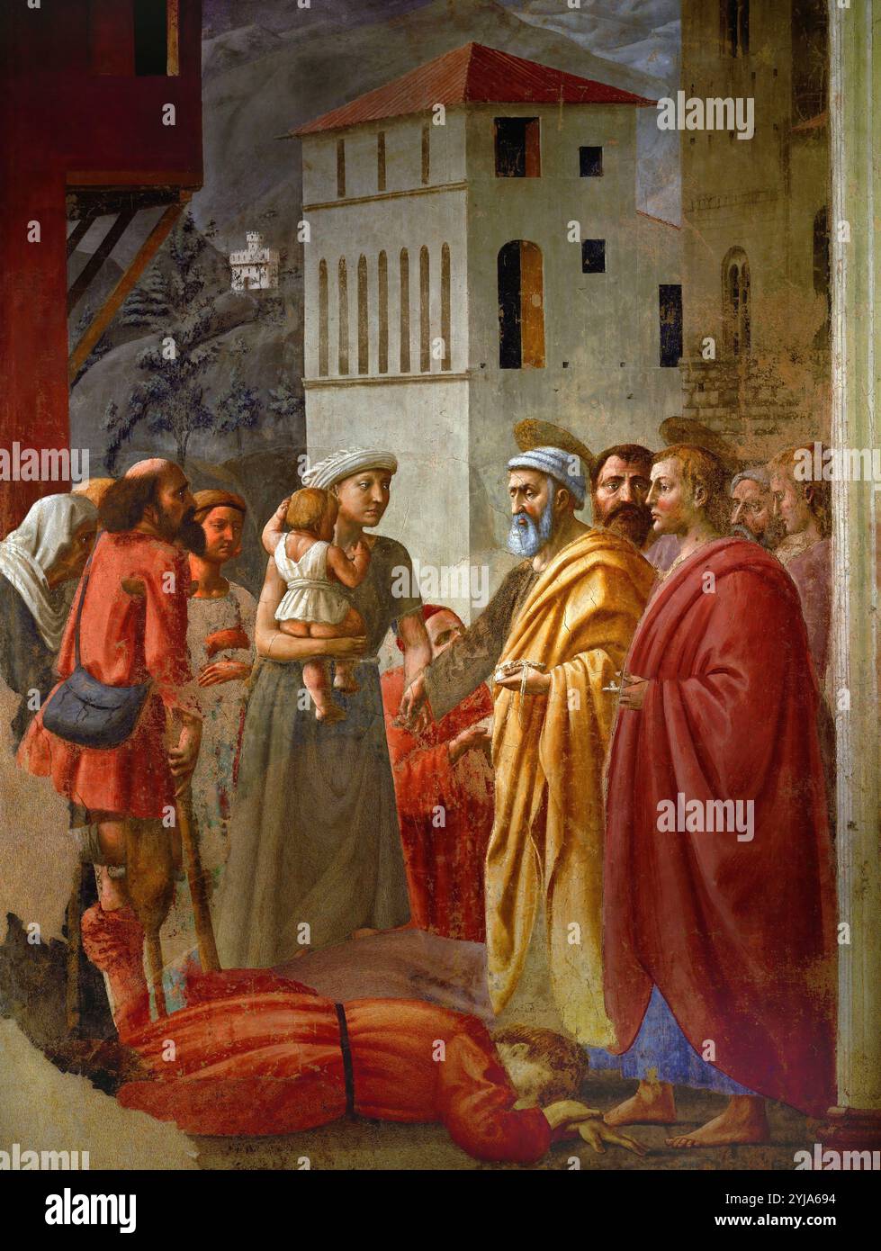 Masaccio / 'die Verteilung der Almen und der Tod von Ananias', 1425-1428, Fresco. MUSEUM: SANTA MARIA DEL CARMINE, FLORENCIA, ITALIA. Stockfoto