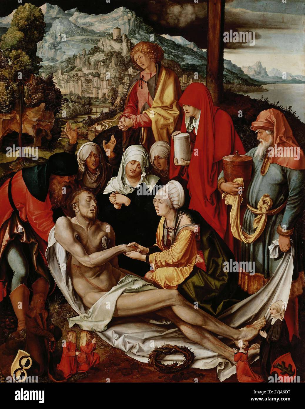 Albrecht Dürer / 'Klagelei Christi', um 1500, Öl auf Tafel, 151 x 121 cm. Museum: Alte Pinakothek, München. JESUS. MARIA MAGDALENA. JOSEPH VON ARIMATHEA. SAN NICODEMO. Stockfoto