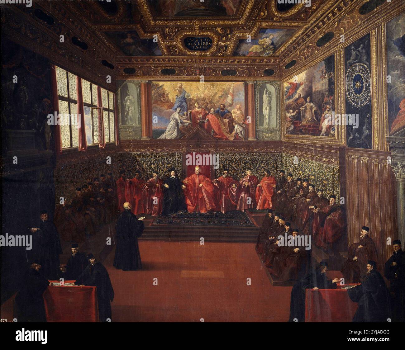 Pietro Malombra / "Publikum des spanischen Botschafters in Venedig", 1606-1618, italienische Schule, Leinwand, 170 cm x 214 cm, P00245. MUSEUM: MUSEO DEL PRADO, MADRID, SPANIEN. LEONARDO DONATO. ALONSO II DE LA CUEVA Y BENAVIDES. Stockfoto