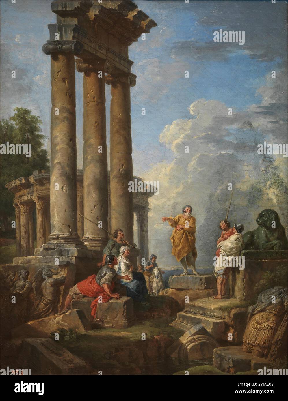 Giovanni Paolo Panini / "der Heilige Paulus prophezeiend unter den Ruinen", ca. 1735, italienische Schule, Öl auf Leinwand, 63 cm x 48 cm, P00275. MUSEUM: MUSEO DEL PRADO, MADRID, SPANIEN. Stockfoto