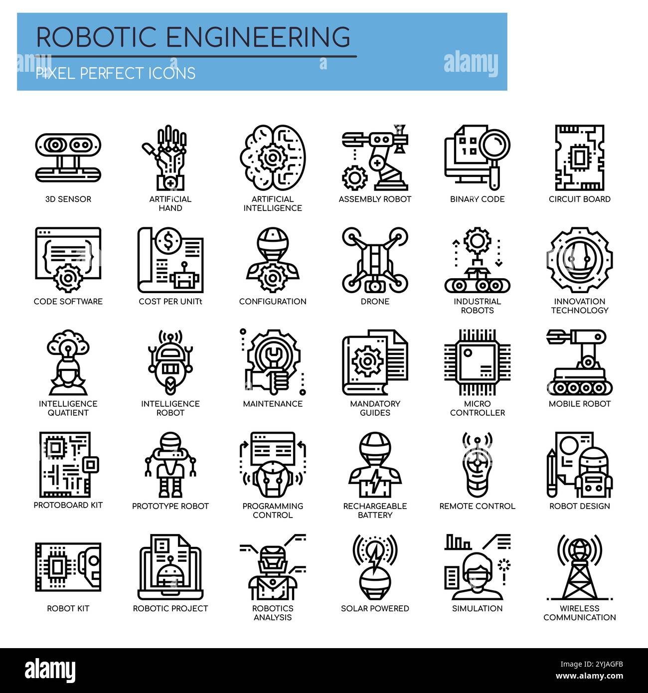 Robot Engineering , Thin Line und Pixel Perfect Icons Stock Vektor