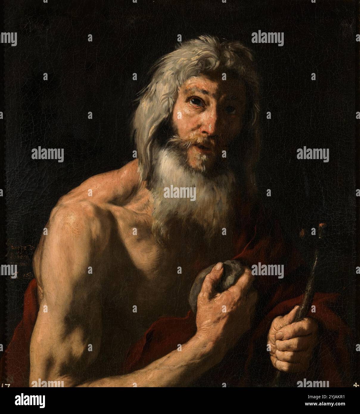 José de Ribera / 'Penitent Saint Jerome', 1652, spanische Schule, Öl auf Leinwand, 77,2 cm x 71,8 cm, P01098. MUSEUM: MUSEO DEL PRADO, MADRID, SPANIEN. Stockfoto