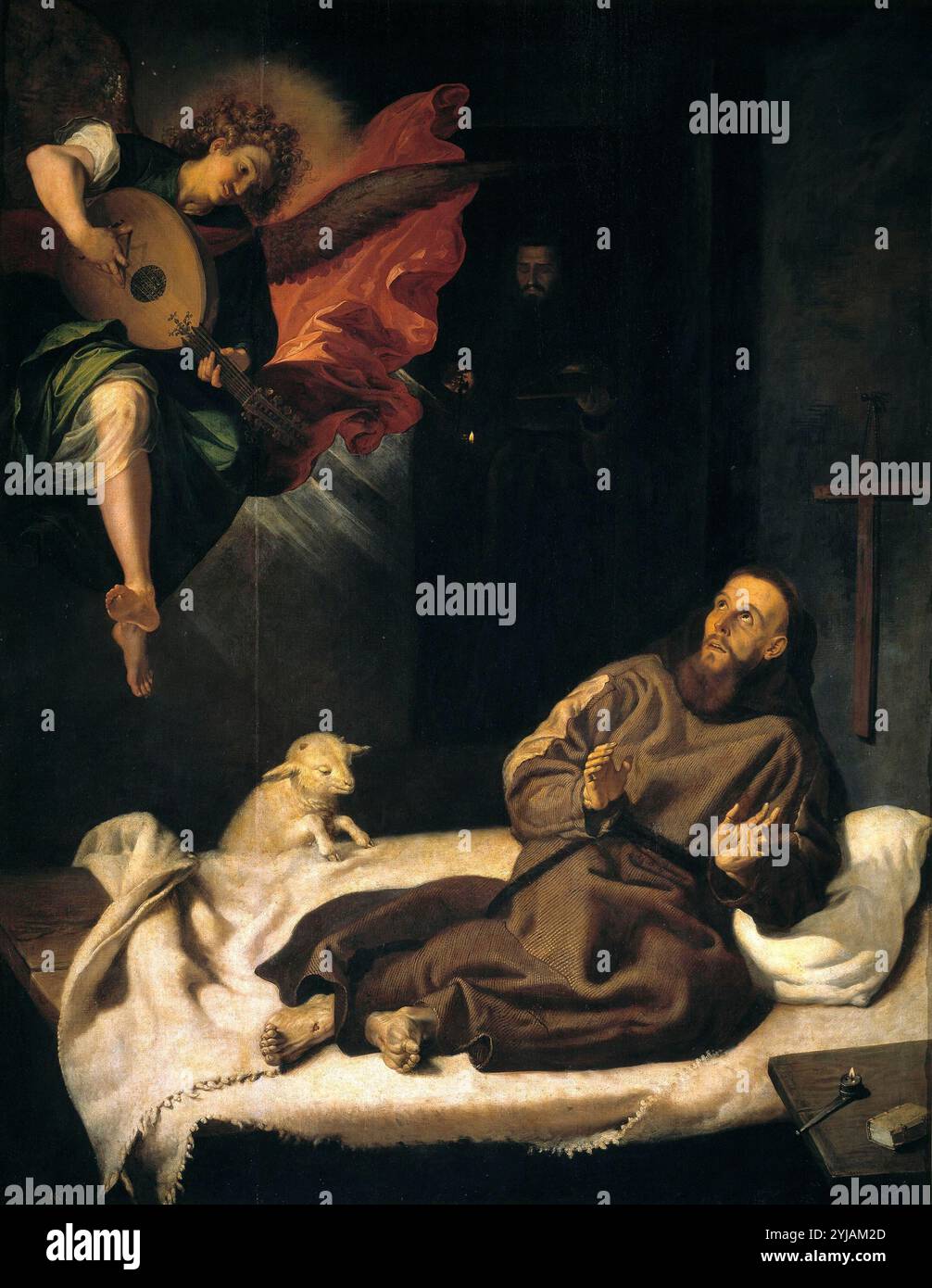 Francisco Ribalta / 'Saint Francis Comfort by a Musican Angel', ca. 1620, spanische Schule, Öl auf Leinwand, 204 cm x 158 cm, P01062. MUSEUM: MUSEO DEL PRADO, MADRID, SPANIEN. Stockfoto