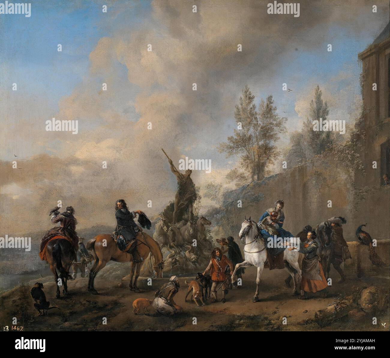 Philips Wouwerman / „Partida de cetrería“, 1665-1668, Dutch School, Öl auf Leinwand, 80 cm x 70 cm, P02150. MUSEUM: MUSEO DEL PRADO, MADRID, SPANIEN. Stockfoto