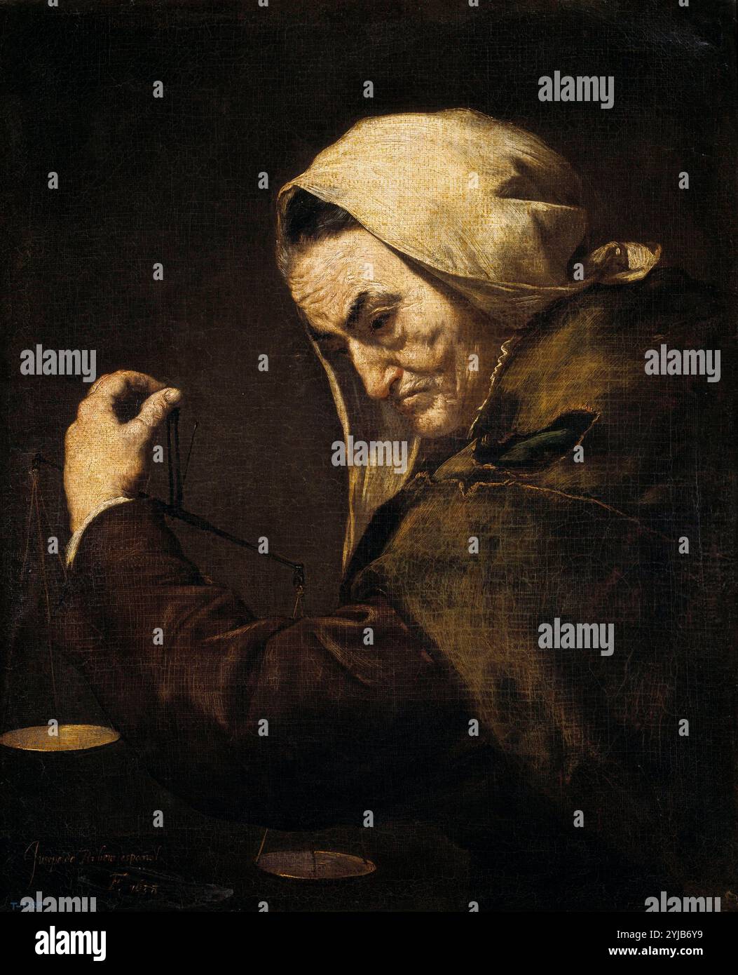 José de Ribera / 'an Old usurer', 1638, spanische Schule, Öl auf Leinwand, 76 cm x 62 cm, P02506. MUSEUM: MUSEO DEL PRADO, MADRID, SPANIEN. Stockfoto