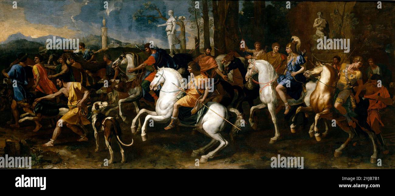Nicolas Poussin / 'Atalanta and Meleager's Hunt', 1634-1639, Französische Schule, Öl auf Leinwand, 160 cm x 360 cm, P02320. MUSEUM: MUSEO DEL PRADO, MADRID, SPANIEN. Stockfoto