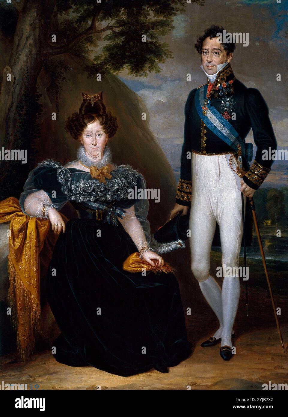 Rafael Tegeo Díaz / 'Los duques de San Fernando de Quiroga', ca. 1833, spanische Schule, Öl auf Leinwand, 54,5 cm x 40 cm, P05975. MUSEUM: MUSEO DEL PRADO, MADRID, SPANIEN. Autor: TEJEO RAFAEL. Stockfoto