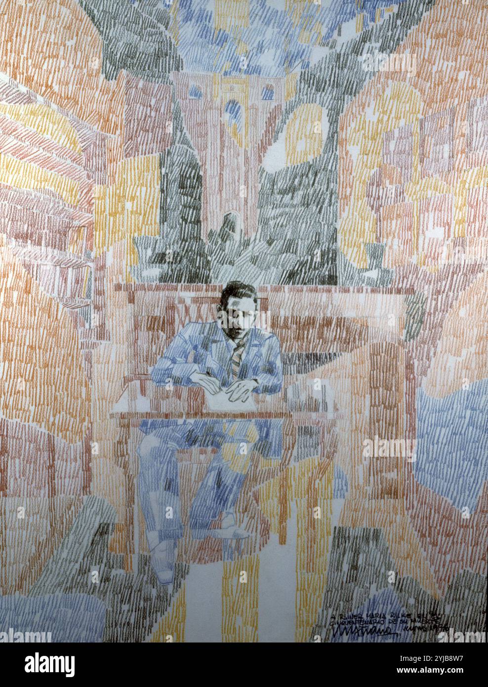 RANIER MARIA RILKE. ESCRITOR AUSTRIACO. 1875 - 1926. DIBUJO DE EUGENIO CHICANO. Stockfoto