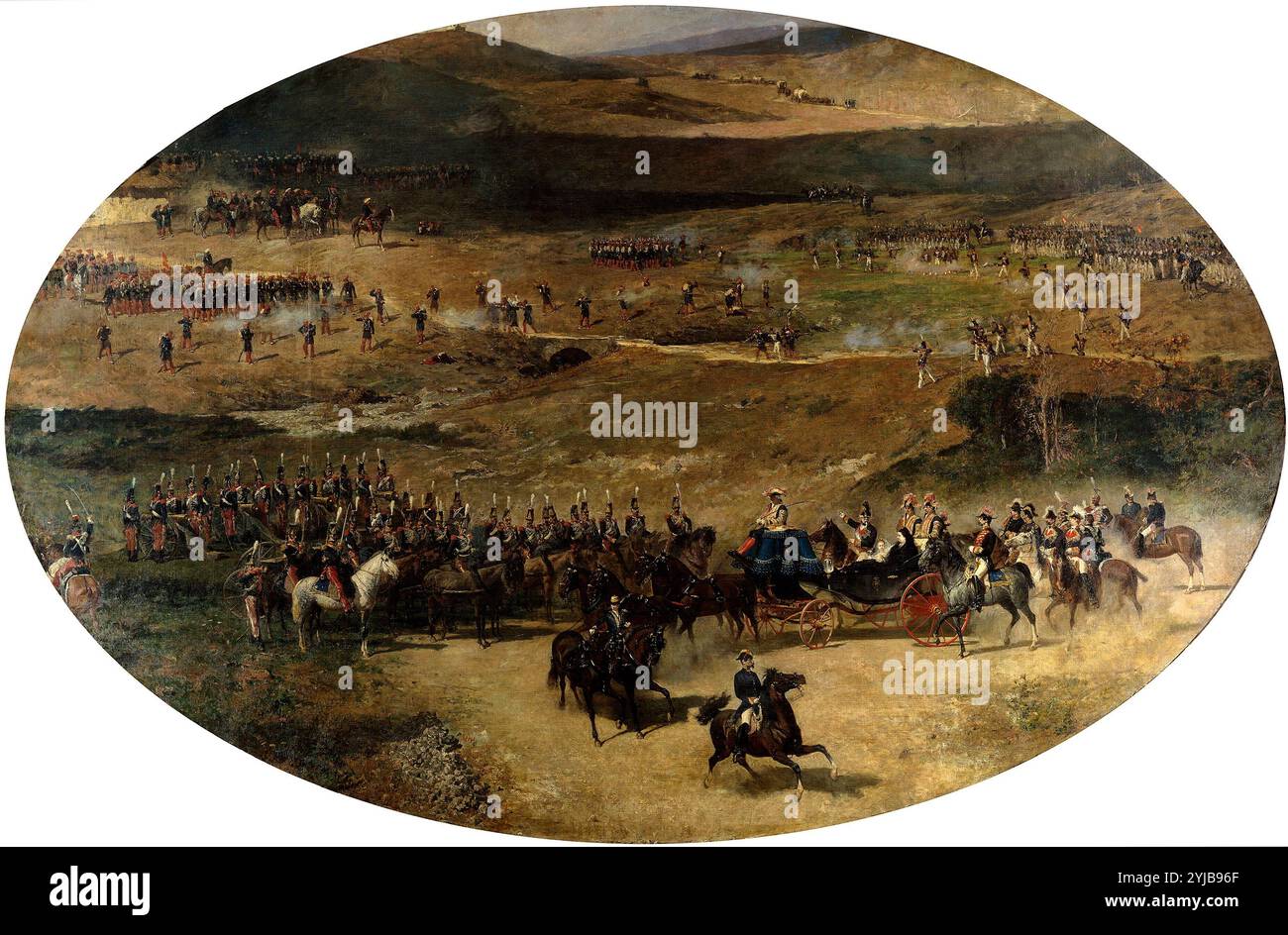 Mariano Fortuny Marsal / 'Queen María Cristina Reviewing the Trupps', 1865-1867, spanische Schule, Öl auf Leinwand, 300 cm x 460 cm, P04332. MUSEUM: MUSEO DEL PRADO, MADRID, SPANIEN. Stockfoto