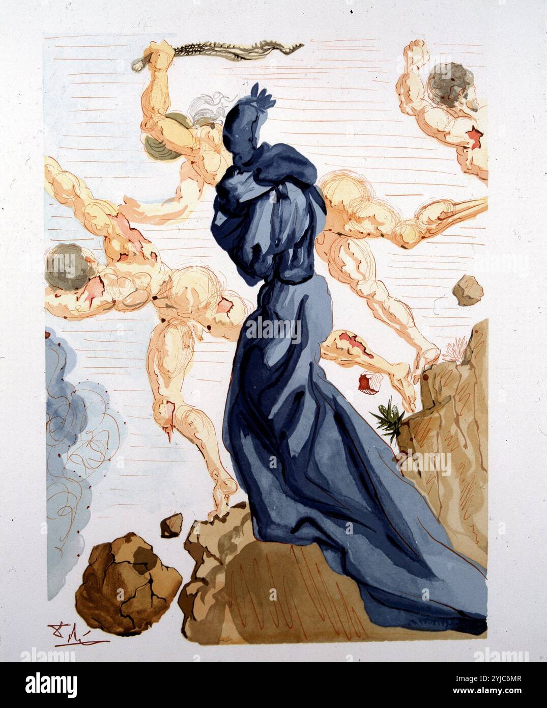 DANTE ALIGHIERI. ESCRITOR ITALIANO. 1265-1231. "EL DIQUE DE FLAGETON AL BORDE DEL DESIERTO". XILOGRAFIA DE SALVADOR DALI PARA ILUSTRAR SU OBRA 'LA DIVINA COMEDIA'. CANTO XV. (INFIERNO). ATENCION: AUTOR CONTEMPORANEO SUJETO A COPYRIGHT ©. EL CLIENTE FINAL ES RESPONSABLE DE LA GESTION DE LOS DERECHOS DE AUTOR CON LAS SOCIEDADES EXISTENTES DE GESTION DE DERECHOS O DIRECTAMENTE CON LOS ORGANISMOS TITULARES DE LOS MISMOS. Stockfoto