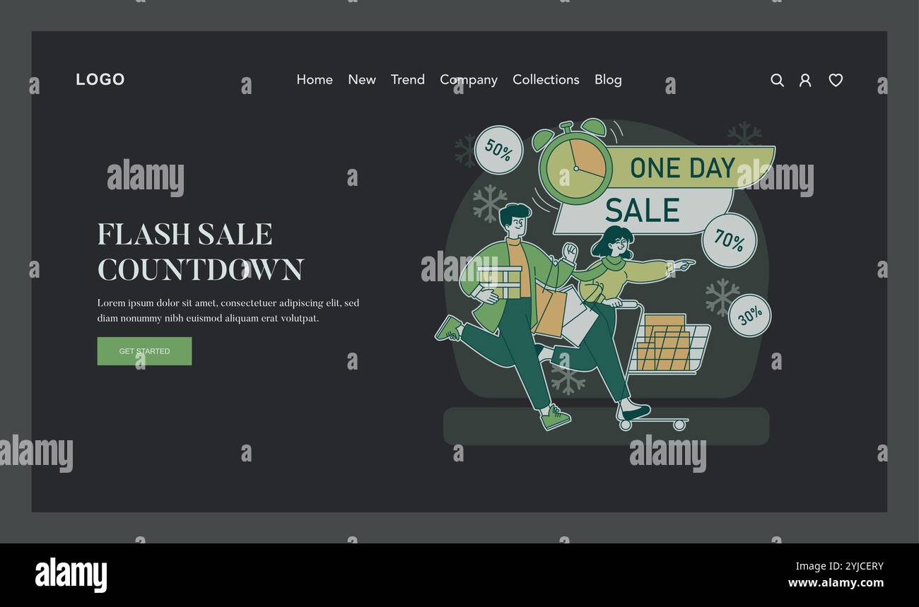 Flash Sale Countdown-Konzept. Käufer beeilen sich, ermäßigte Artikel zu kaufen, wenn die Zeit abläuft. Thema dringende Angebote und begrenzte Angebote. Vektorabbildung. Stock Vektor