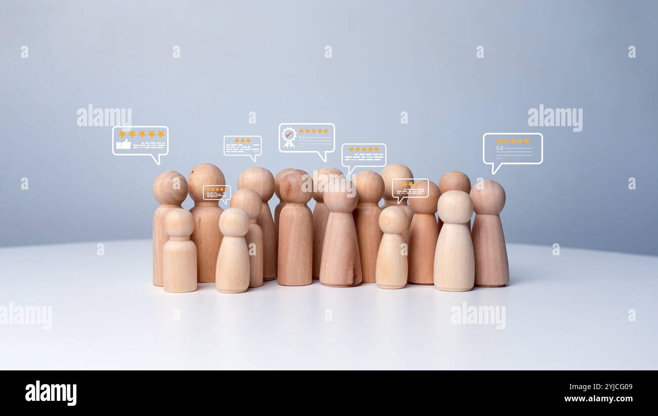 Konzept der Kundenzufriedenheitsumfrage, Online-Bewerbung zur Bewertung der Serviceerfahrung, Kundenbewertung Qualität des Produktservices, Zufriedenheitsfeedback Stockfoto