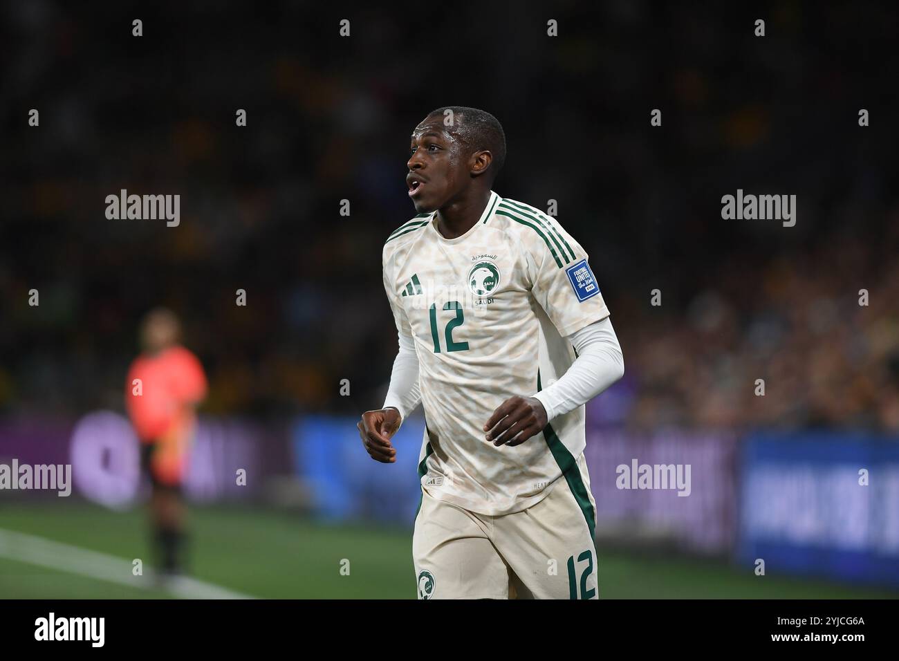 MELBOURNE, AUSTRALIEN. November 2024. Im Bild: Saud Abdulhamid aus Saudi-Arabien während der dritten Runde der AFC-Weltmeisterschaft in der Gruppe C Australien gegen Saudi-Arabien im Rectangular Stadium in Melbourne im AAMI Park am 14. November 2024. Quelle: Karl Phillipson/Alamy Live News Stockfoto