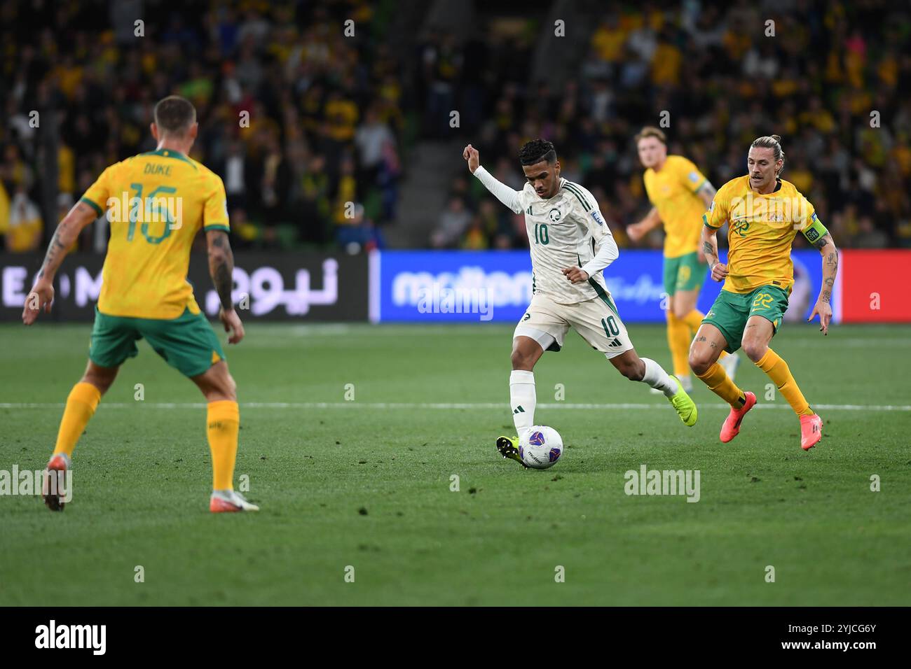 MELBOURNE, AUSTRALIEN. November 2024. Im Bild: Musab Al-Juwayr aus Saudi-Arabien während der dritten Runde der AFC World Cup Qualifikation in der Gruppe C Australien gegen Saudi Arabien im Rectangular Stadium in Melbourne im AAMI Park am 14. November 2024. Quelle: Karl Phillipson/Alamy Live News Stockfoto