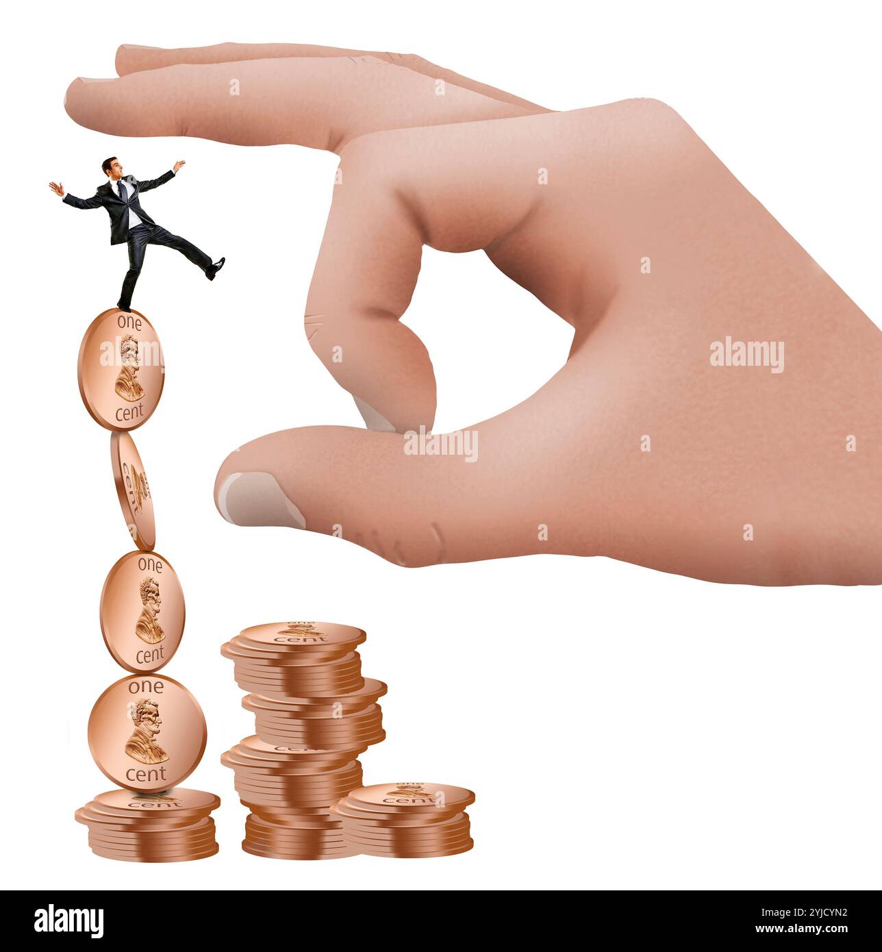 Scrimp und sparen Sie Geld und dann wird alles durch eine medizinische Rechnung oder Haus Reparatur Notfall genommen. Ein Typ läuft auf seinen Pennys und verliert alles Stockfoto