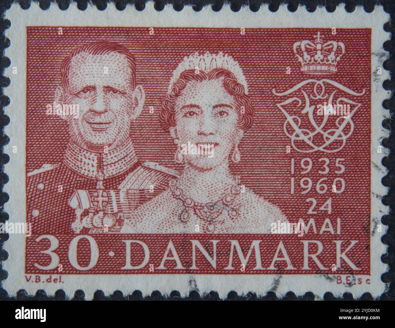 König Friedrich IX. Und Königin Ingrid von Dänemark. Porträt auf einer dänischen Briefmarke Stockfoto