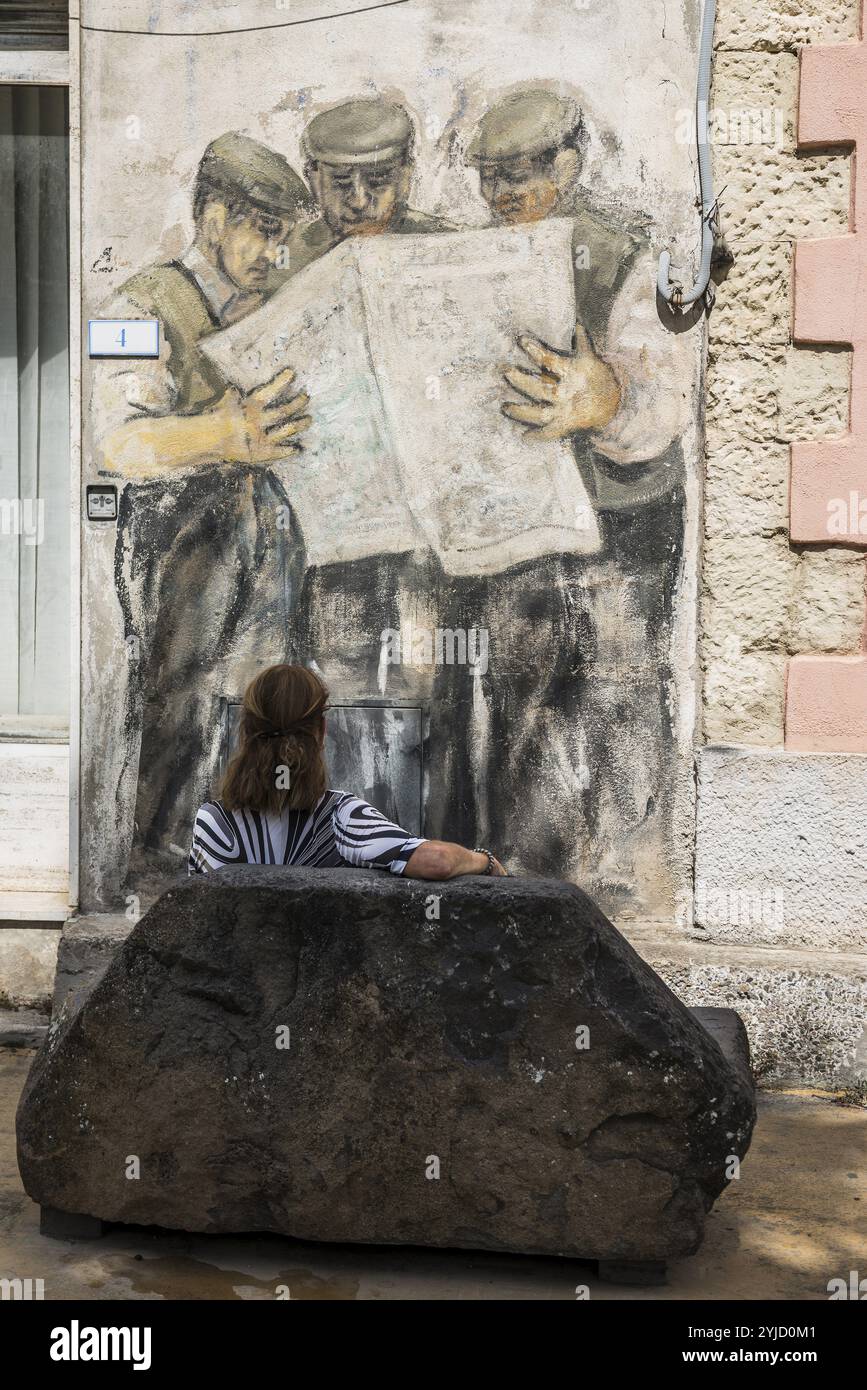 Wandmalerei, Wandmalerei, Graffiti, Street Art, San Sperate, Sardinien, Italien, Europa Stockfoto