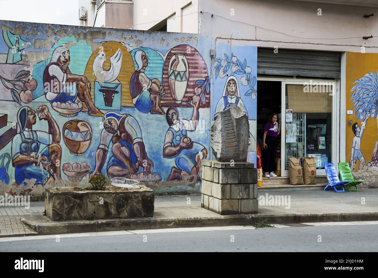 Wandmalerei, Wandmalerei, Graffiti, Street Art, San Sperate, Sardinien, Italien, Europa Stockfoto