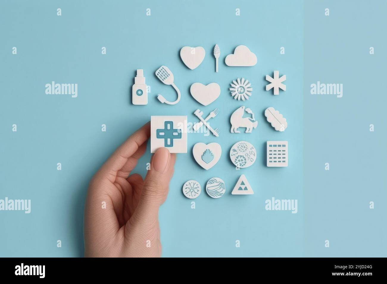 Abbildungen von Symbolen im Gesundheitswesen. Premium-Qualität. Einfache dünne Ausführung. Moderne Umrisssymbole, Piktogramme. Stockfoto