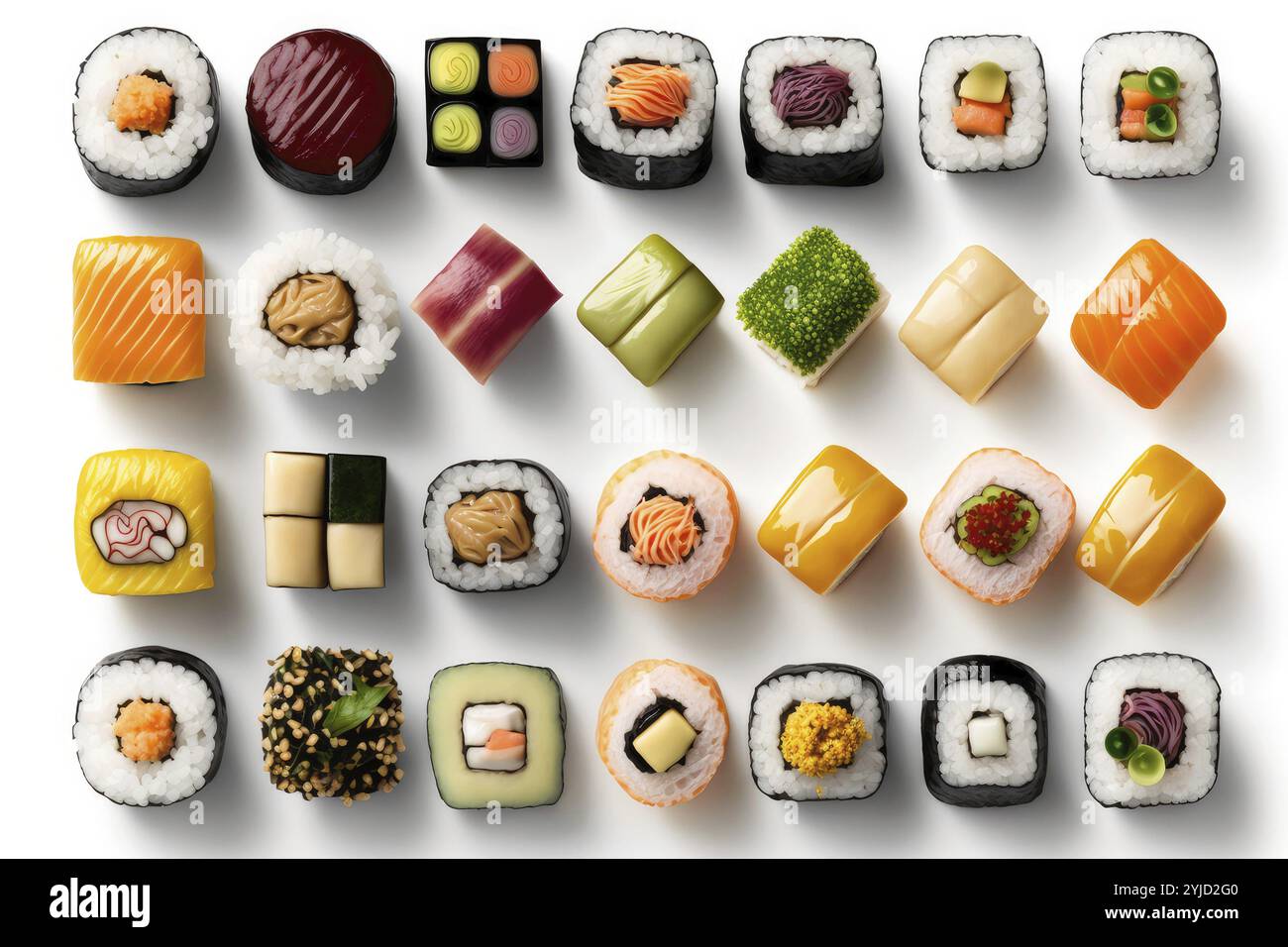 Realistische Sushi-Rolle detaillierte Darstellung. Japanische Küche, traditionelle Küche. Stockfoto