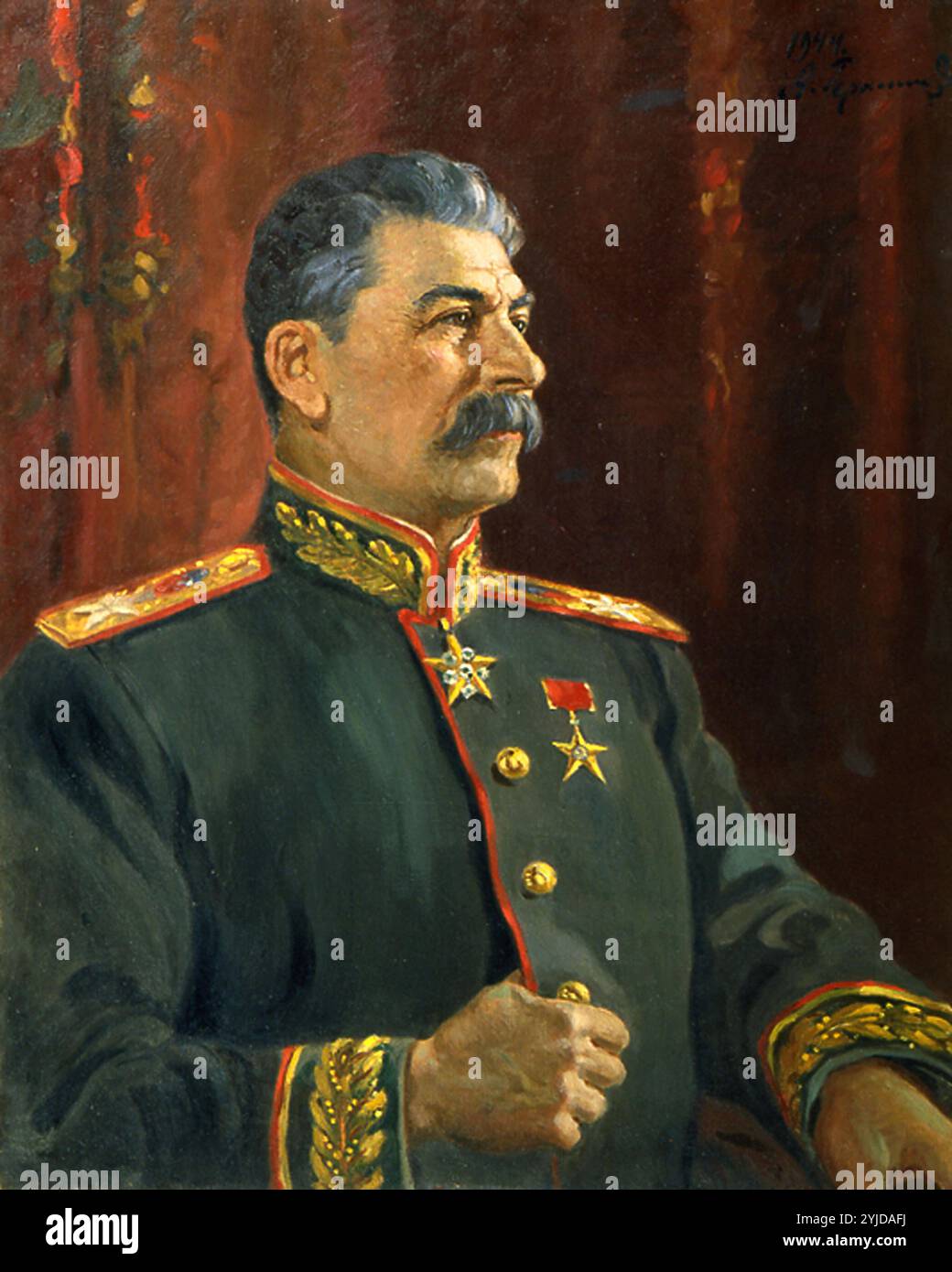 Porträt von Joseph Stalin (1879-1953). Museum: Staatliches Museum und Ausstellungszentrum ROSIZO, Moskau. Autor: Alexander Michailowitsch Gerasimow. Copyright: Dieses Bildmaterial ist nicht gemeinfreie Inhalte. Es liegt in Ihrer Verantwortung, vor der Veröffentlichung alle erforderlichen Genehmigungen Dritter vom Urheberrechtler in Ihrem Land einzuholen. Stockfoto