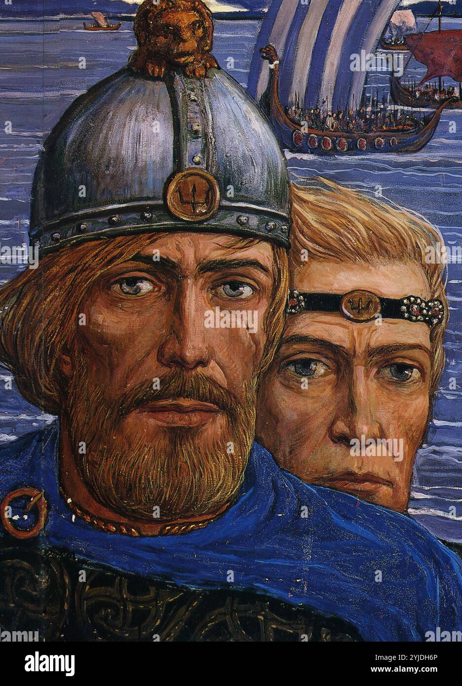 Enkel von Gostomysl: Rurik, Sineus und Truvor (Detail). Museum: PRIVATE SAMMLUNG. Autor: Ilja Sergejewitsch Glazunow. Copyright: Dieses Bildmaterial ist nicht gemeinfreie Inhalte. Es liegt in Ihrer Verantwortung, vor der Veröffentlichung alle erforderlichen Genehmigungen Dritter vom Urheberrechtler in Ihrem Land einzuholen. Stockfoto