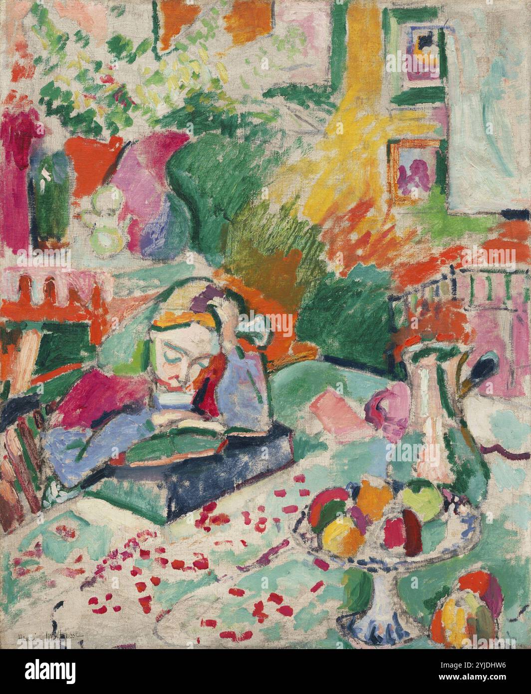 Innenraum mit einem jungen Mädchen (Mädchenlesung). Museum: © Museum of Modern Art, New York. Verfasser: HENRI MATISSE. Copyright: Dieses Bildmaterial ist nicht gemeinfreie Inhalte. Es liegt in Ihrer Verantwortung, vor der Veröffentlichung alle erforderlichen Genehmigungen Dritter vom Urheberrechtler in Ihrem Land einzuholen. Stockfoto