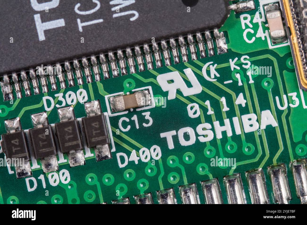 32 MB CompactFlash-Karte (nicht identifizierte Marke, aber Toshiba-Chip). Eine ältere transflash-Karte zur Datenspeicherung auf frühen Digitalkameras. Hergestellt in Taiwan. Stockfoto