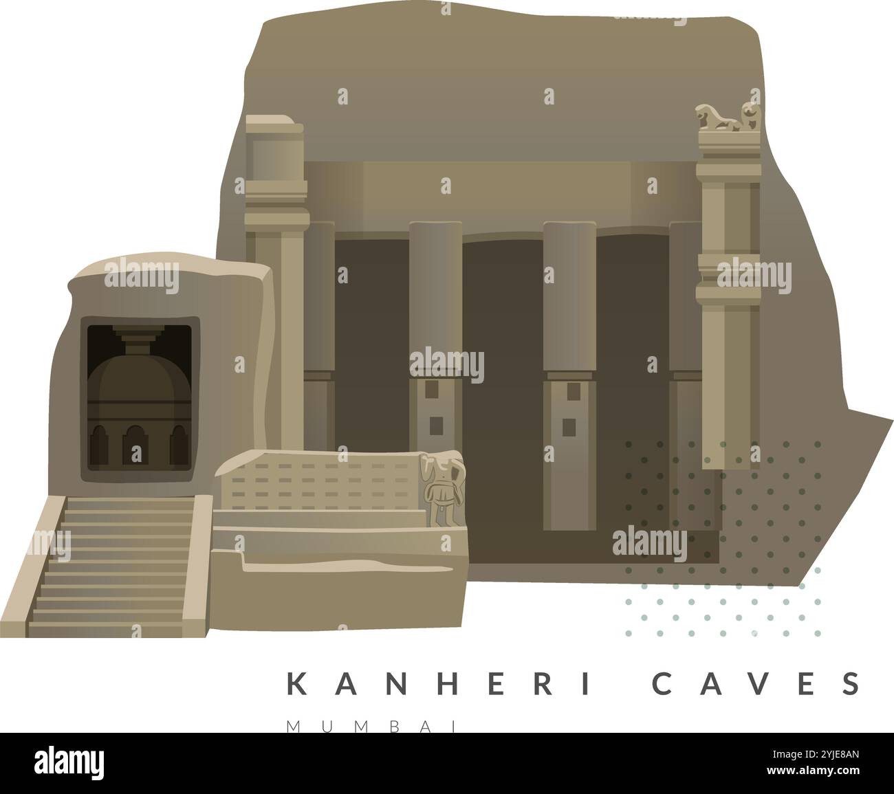 Abstrakte Darstellung von Motiven in Kanheri-Höhlen - Brovali - Mumbai - Stock Illustration als EPS 10 Datei Stock Vektor